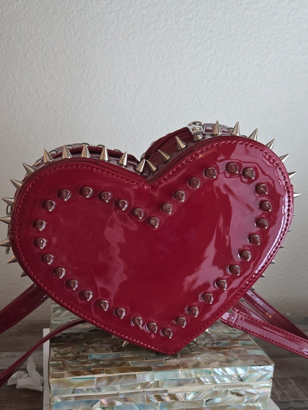 Heart-Shaped Patent Crossbody Bag in Red